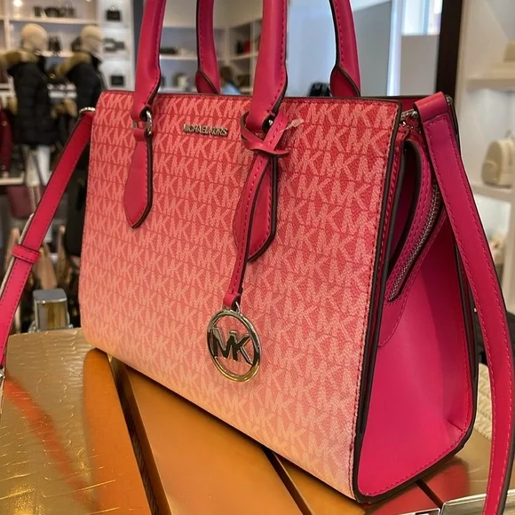 Michael Kors Sheila Medium Ombré Signature CZ Logo Satchel Crossbody Center - Picture 16 of 16